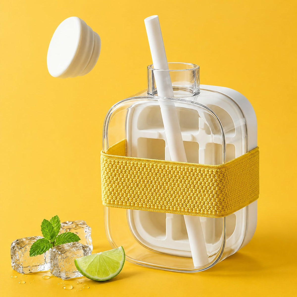 Water Bottle Built-In Ice Mold Leak-Proof Silicone Grip
