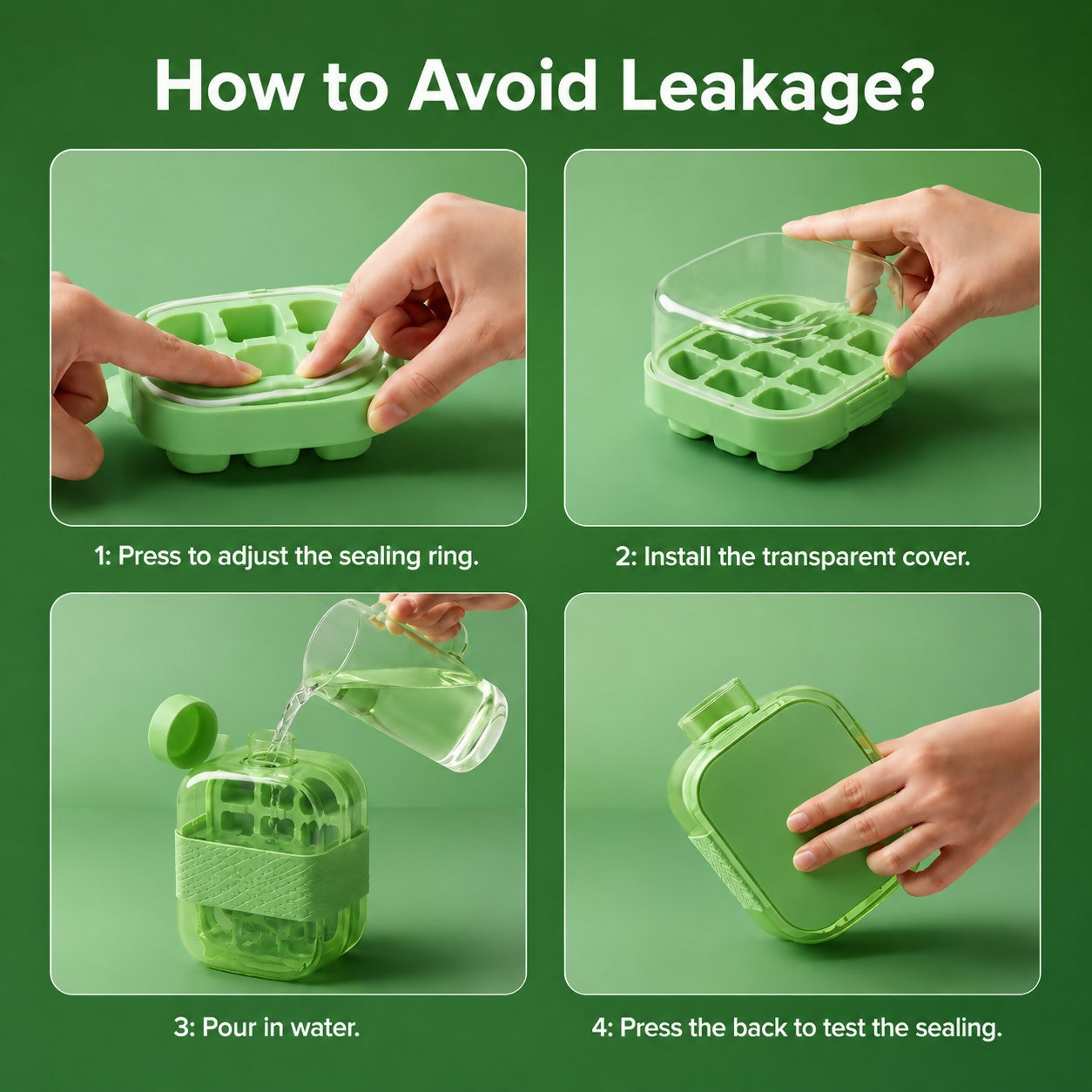 Water Bottle Built-In Ice Mold Leak-Proof Silicone Grip