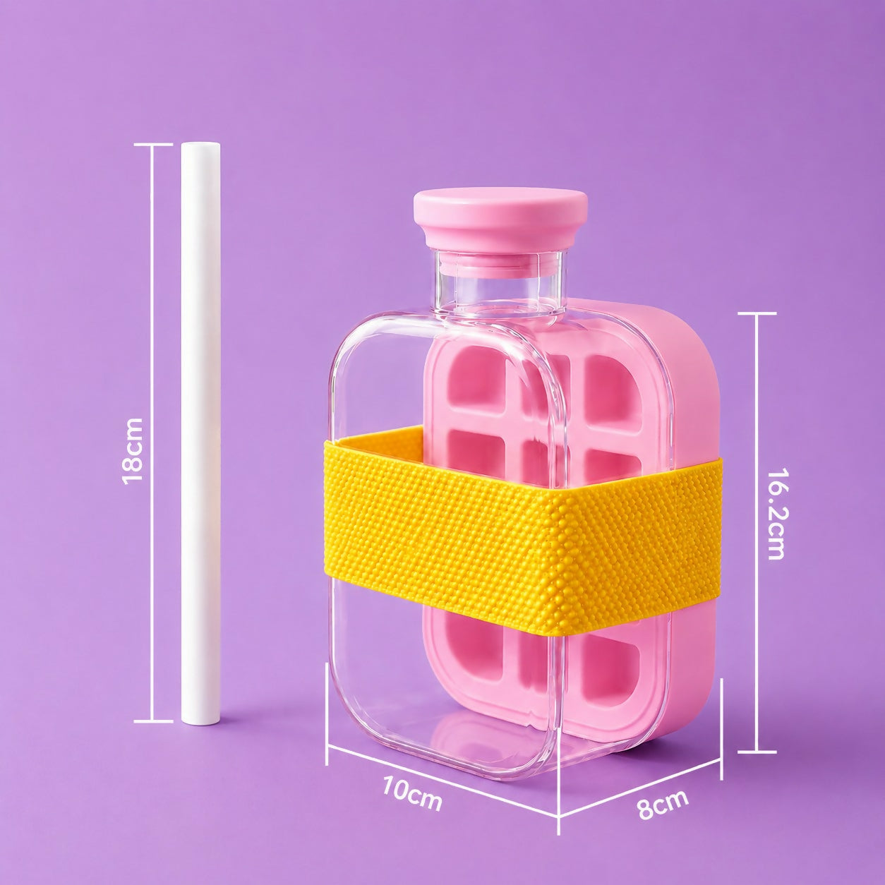 Water Bottle Built-In Ice Mold Leak-Proof Silicone Grip