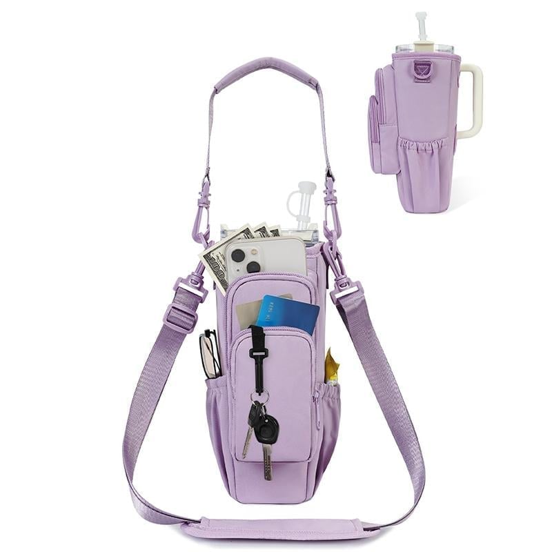 Water Bottle Crossbody Bag Insulated Zippered Adjustable Strap