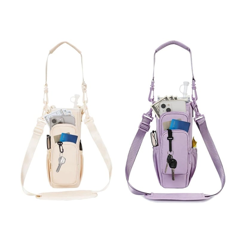 Water Bottle Crossbody Bag Insulated Zippered Adjustable Strap