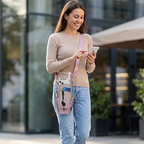 Water Bottle Crossbody Bag Insulated Zippered Adjustable Strap
