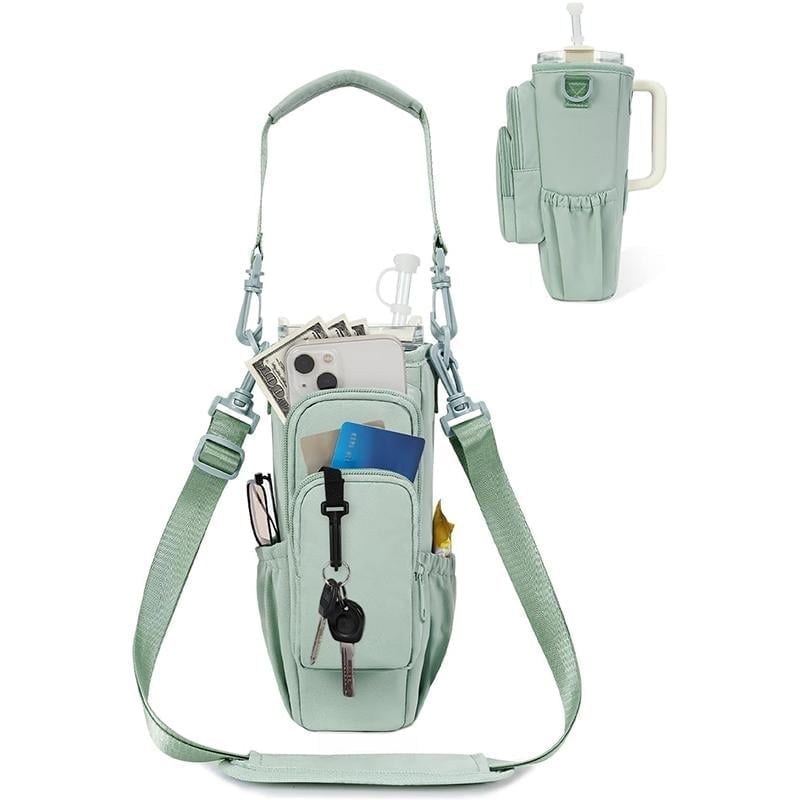 Water Bottle Crossbody Bag Insulated Zippered Adjustable Strap