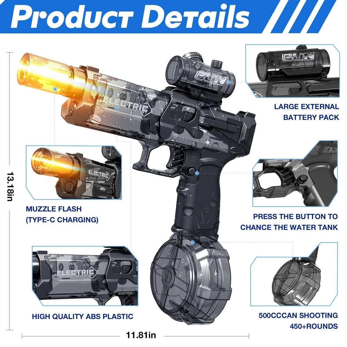 Water Gun Flame Effect Rechargeable 1 Hour Playtime