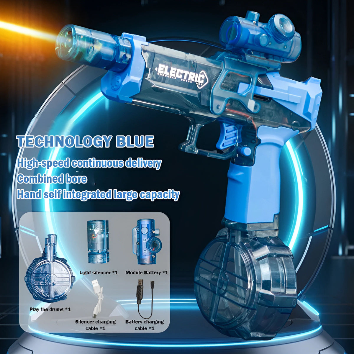 Water Gun LED Lighting & Quiet Silencer 105-Min Playtime