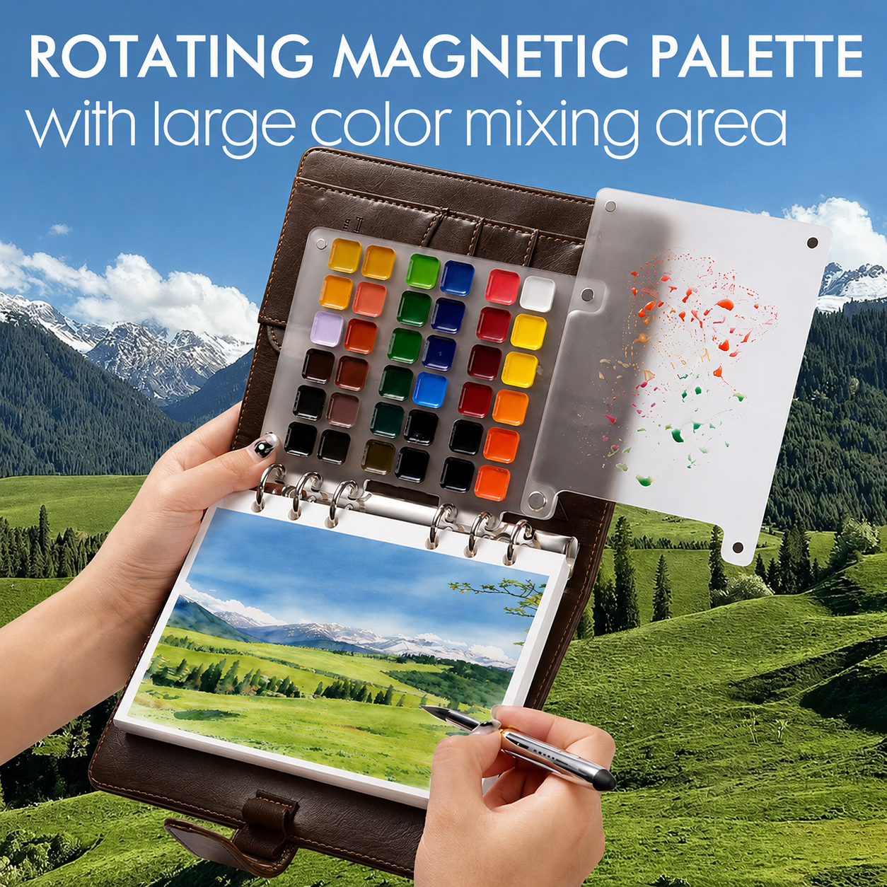 Watercolor Travel Sketchbook Cold-Pressed 300 g/m² Cotton Magnetic Palette