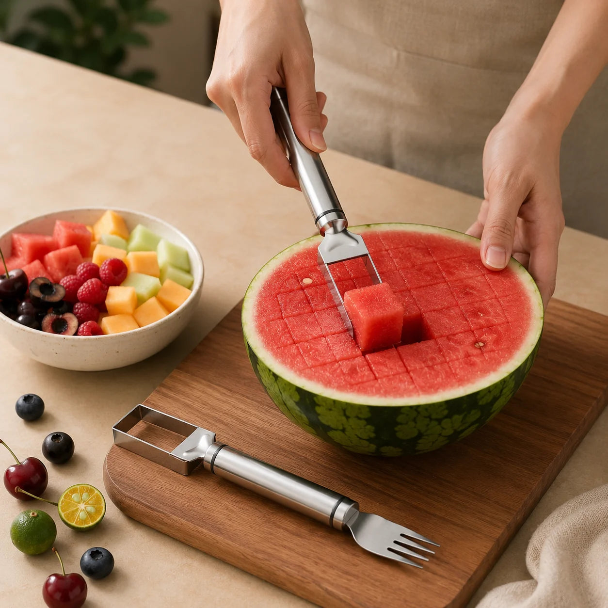Watermelon Fork 2-in-1 Cutter & Spear Stainless Steel Dishwasher-Safe