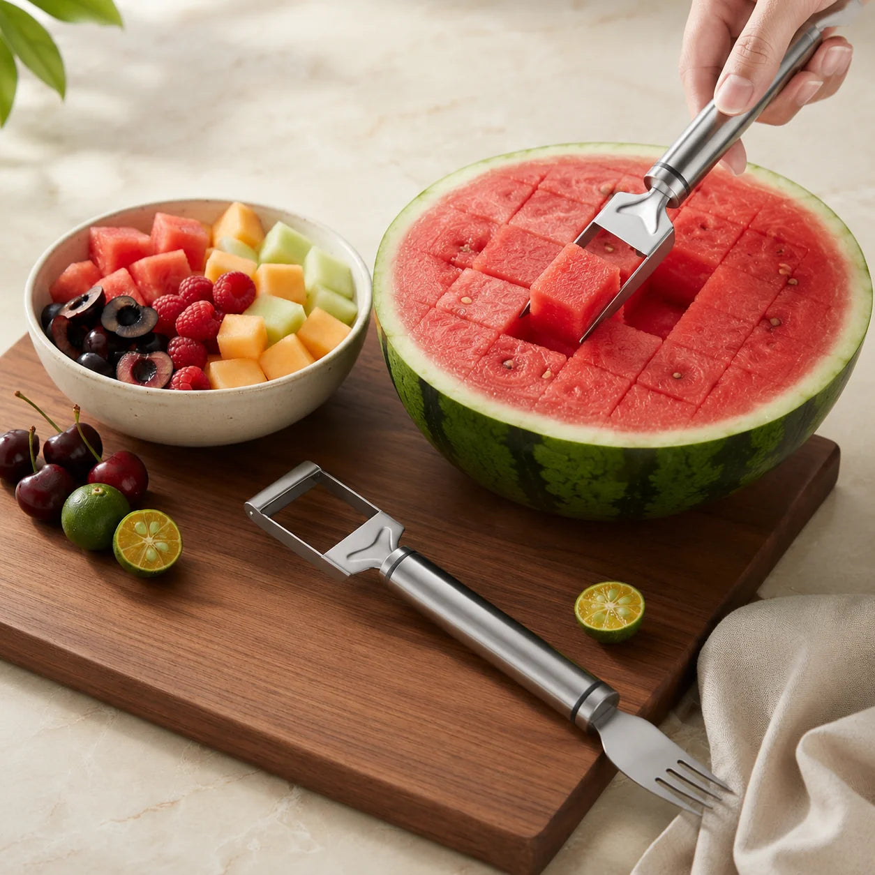 Watermelon Fork 2-in-1 Cutter & Spear Stainless Steel Dishwasher-Safe