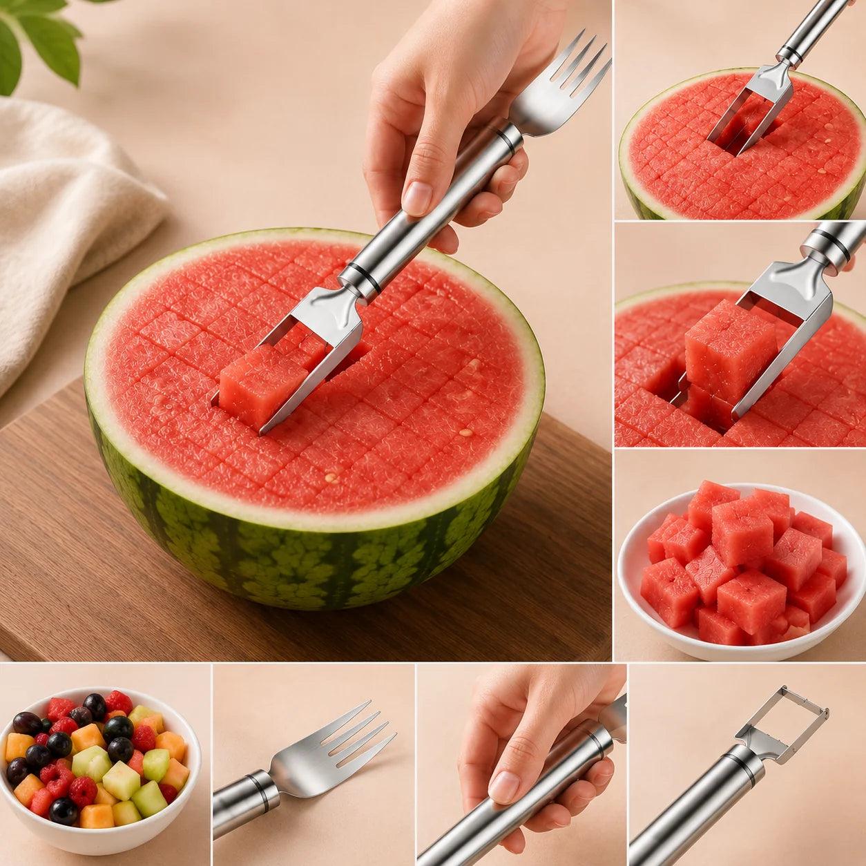 Watermelon Fork 2-in-1 Cutter & Spear Stainless Steel Dishwasher-Safe