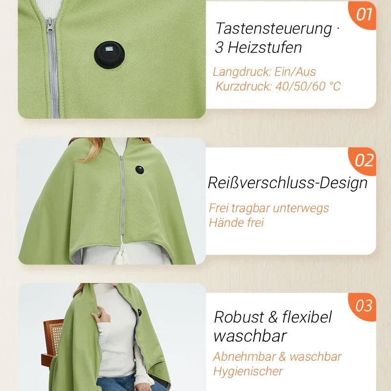 Wearable Heated Blanket USB-Powered Adjustable Heat