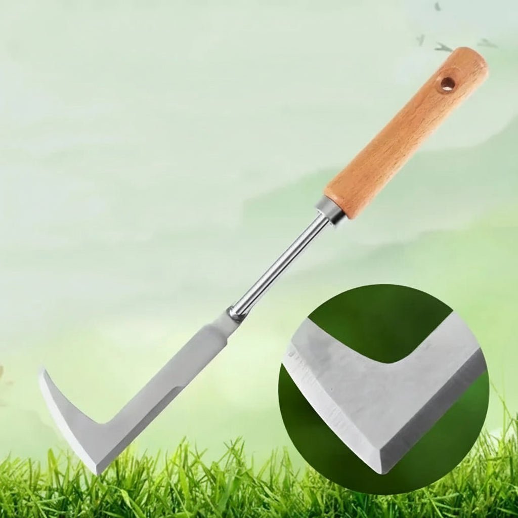 Weeding Hoe L-Shaped Stainless Steel Ergonomic Wooden Handle
