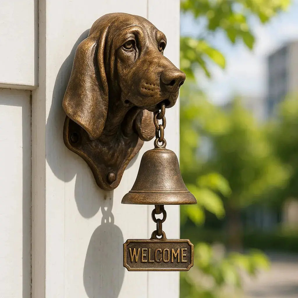 Welcome Bell Dog Design Antique Bronze Clear Tone
