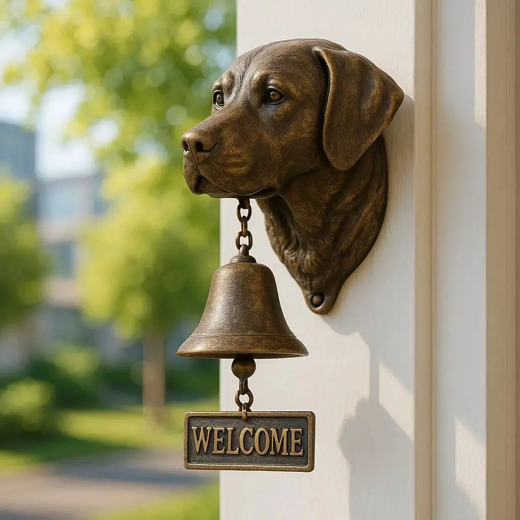 Welcome Bell Dog Design Antique Bronze Clear Tone