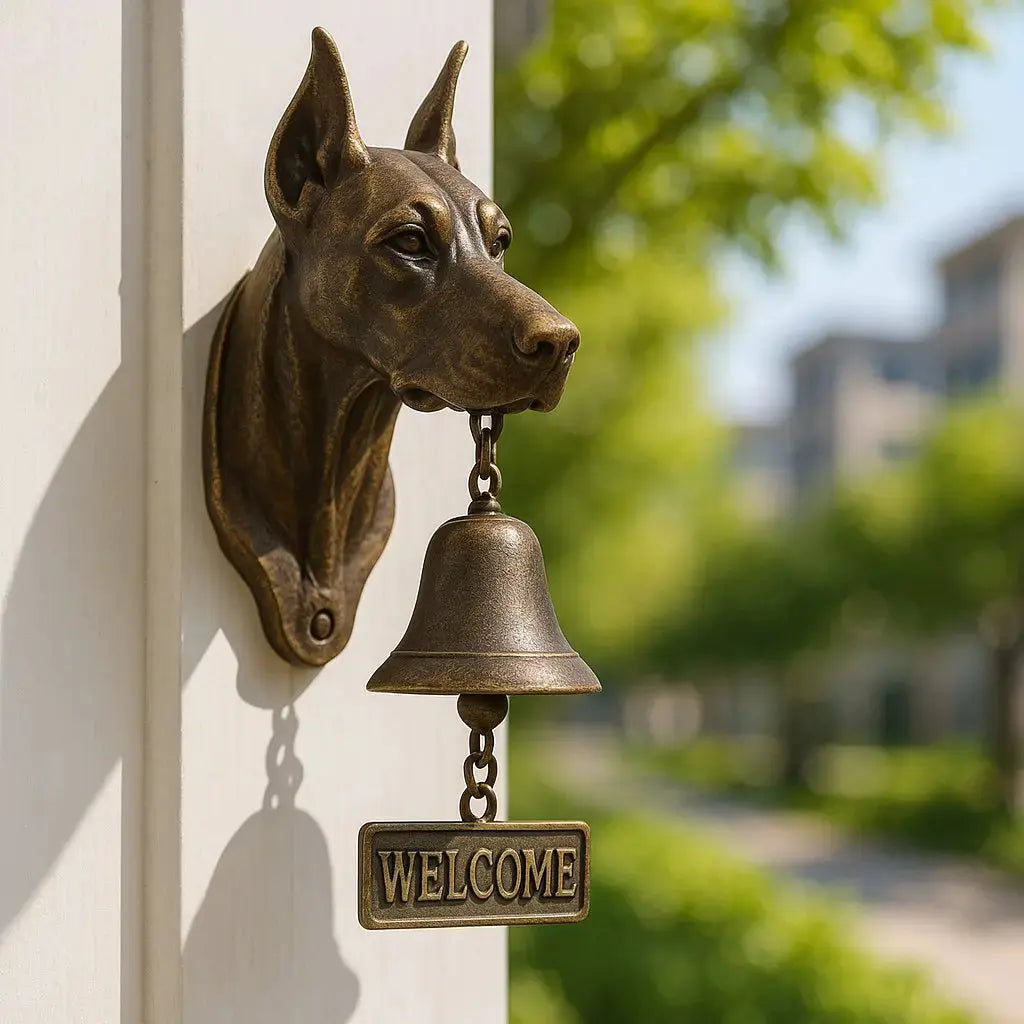 Welcome Bell Dog Design Antique Bronze Clear Tone