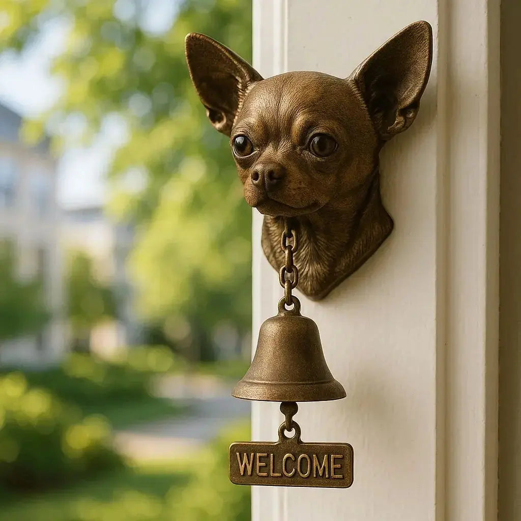 Welcome Bell Dog Design Antique Bronze Clear Tone