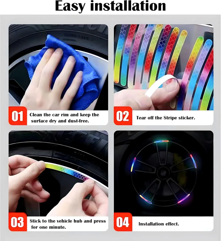 Wheel Reflective Stickers Strong Adhesive Multi-Color Set of 20