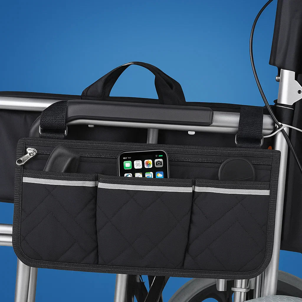 Wheelchair Side Bag Quick-Access Quilted Water-Resistant & Reflective