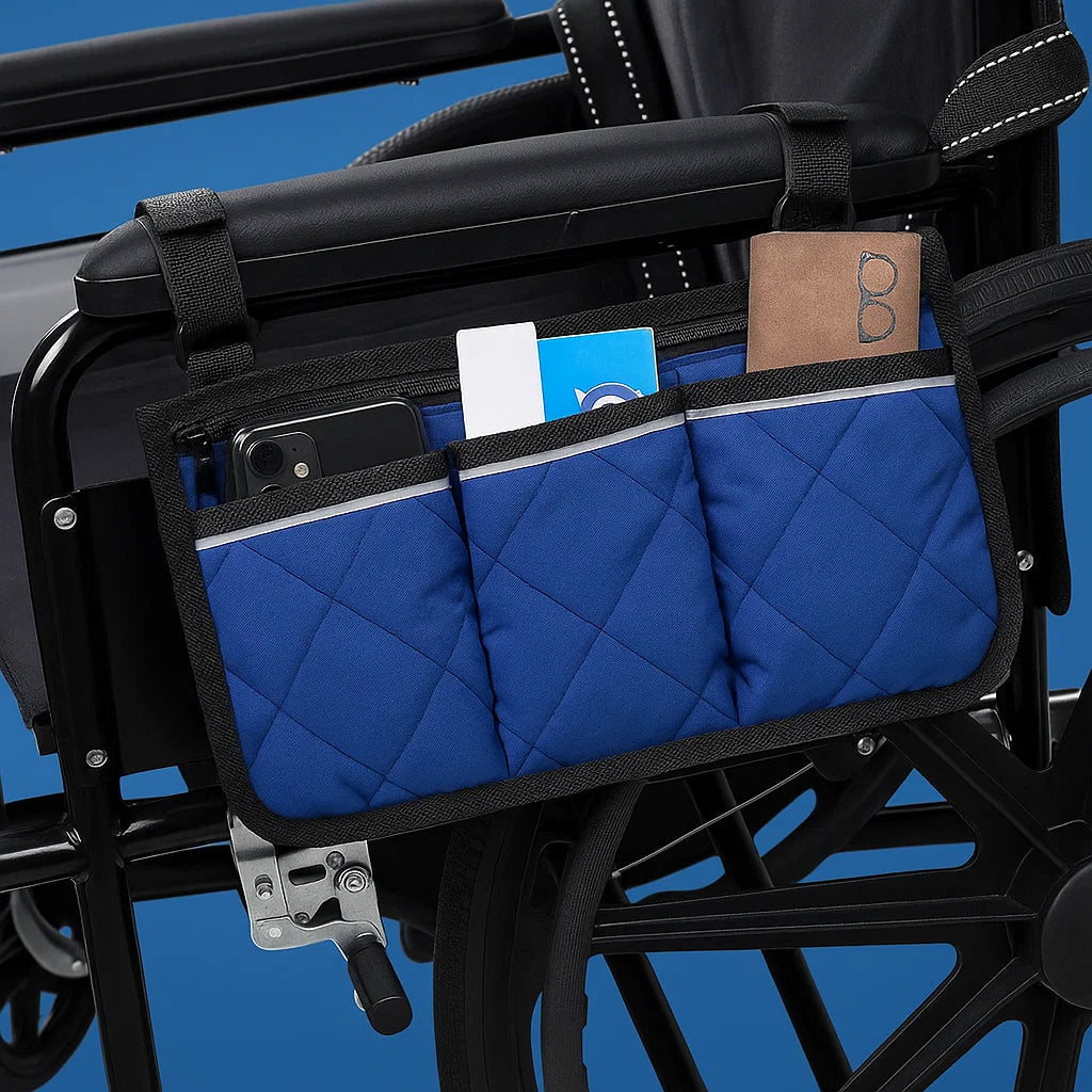 Wheelchair Side Bag Quick-Access Quilted Water-Resistant & Reflective