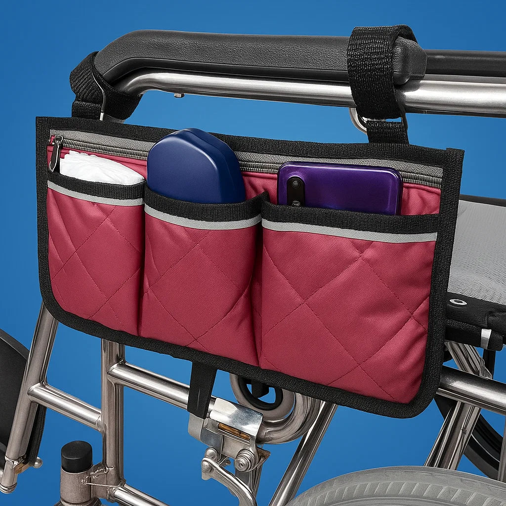 Wheelchair Side Bag Quick-Access Quilted Water-Resistant & Reflective