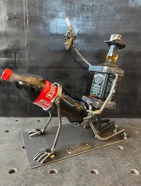 Whiskey Bottle Holder Hand-Forged Steel Angled Spout 2-Bottle Capacity