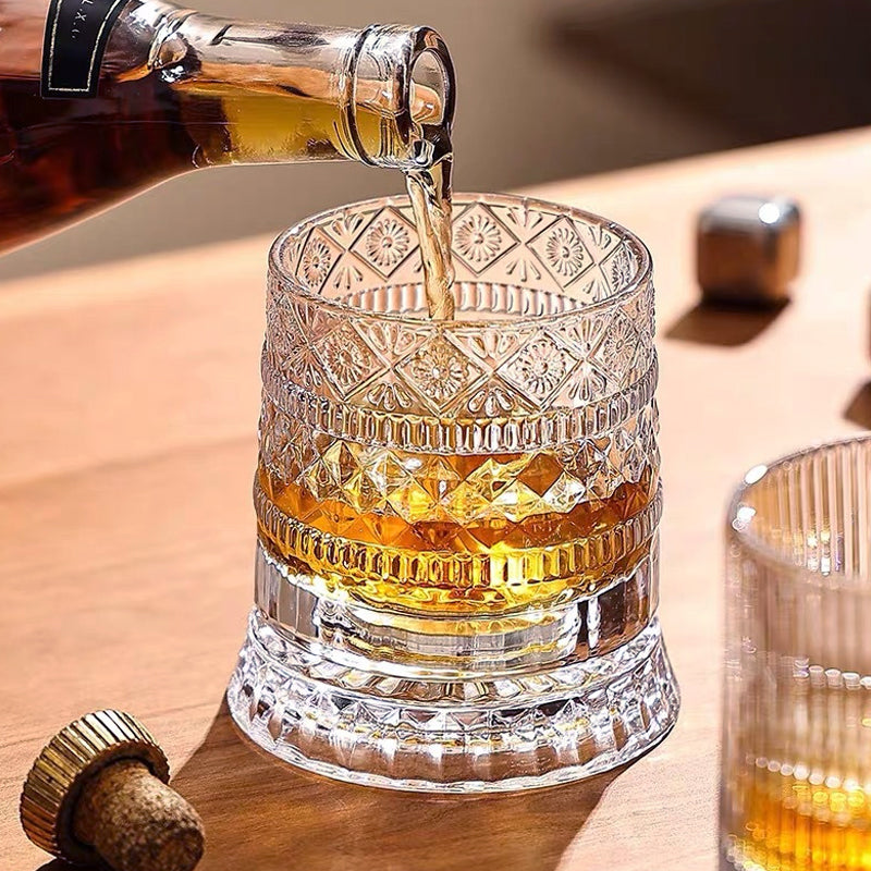 Whiskey Glass 360 Rotation Embossed Crystal Lead-Free