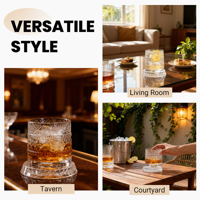 Whiskey Glass 360 Rotation Embossed Crystal Lead-Free