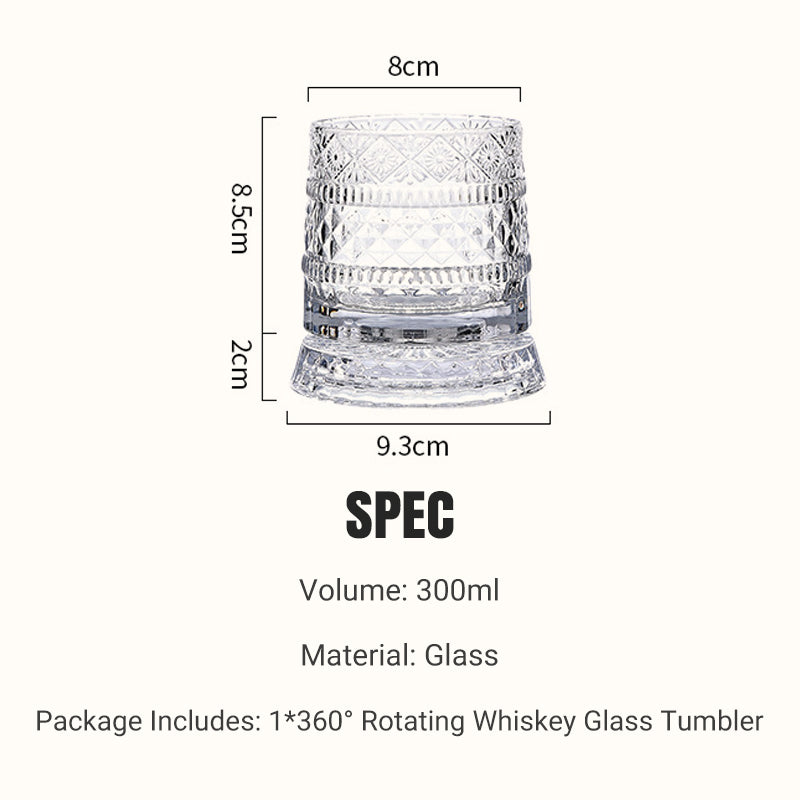 Whiskey Glass 360 Rotation Embossed Crystal Lead-Free
