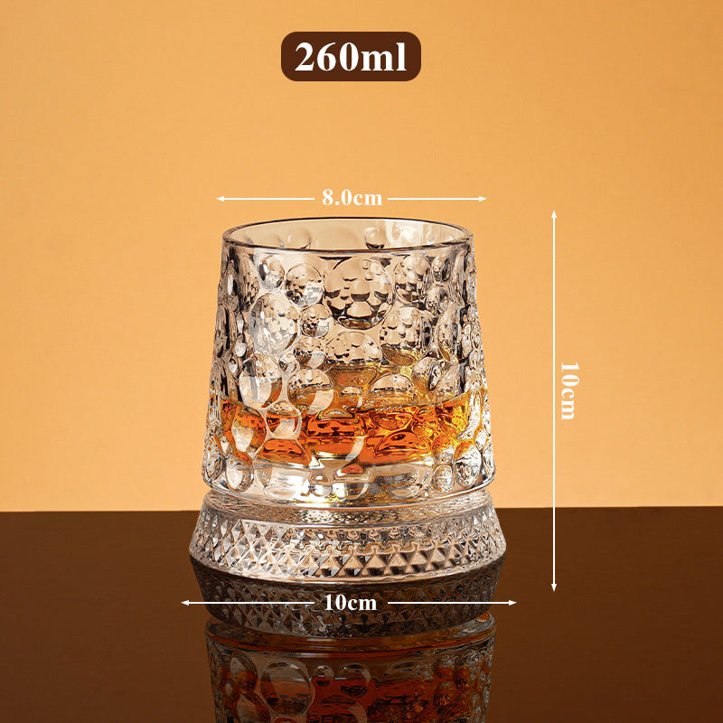 Whiskey Glass 360 Rotation Embossed Crystal Lead-Free