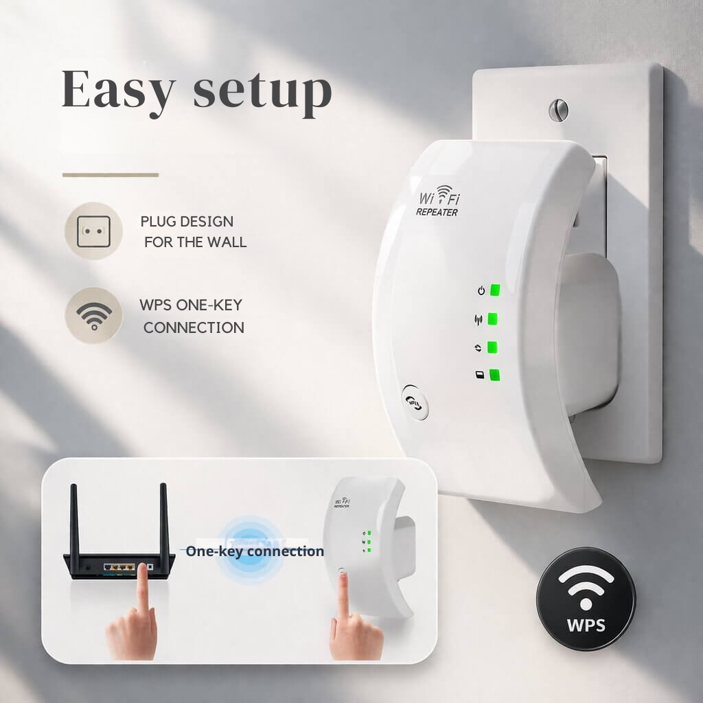Wi-Fi Repeater Plug & Play Up to 300 Mbps