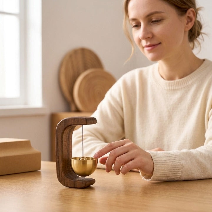 Wind Chime Magnetic Singing Bowl Wooden C-Shaped Stand
