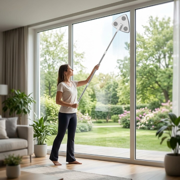 Window Cleaner Triangular 360° Swivel Extendable Stainless Steel Handle