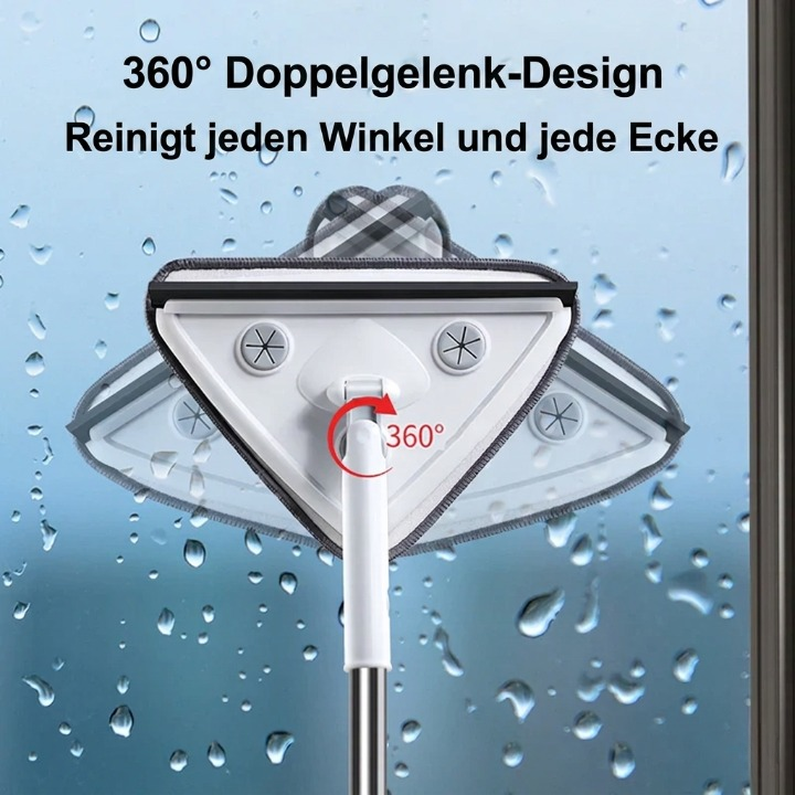 Window Cleaner Triangular 360° Swivel Extendable Stainless Steel Handle