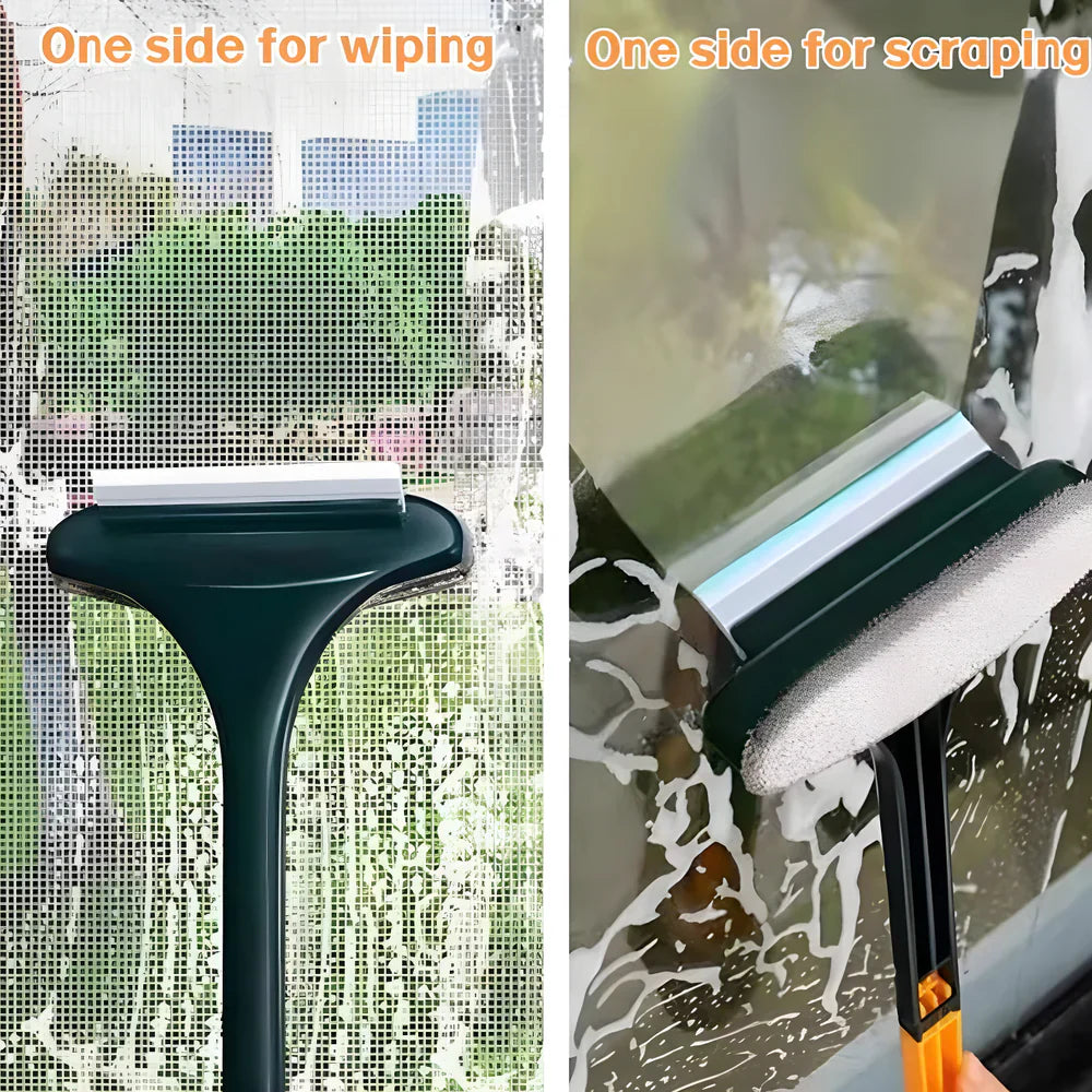 Window Squeegee 2-in-1 Brush & Scraper Rubber Lip