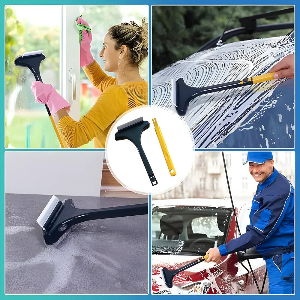Window Squeegee 2-in-1 Brush & Scraper Rubber Lip