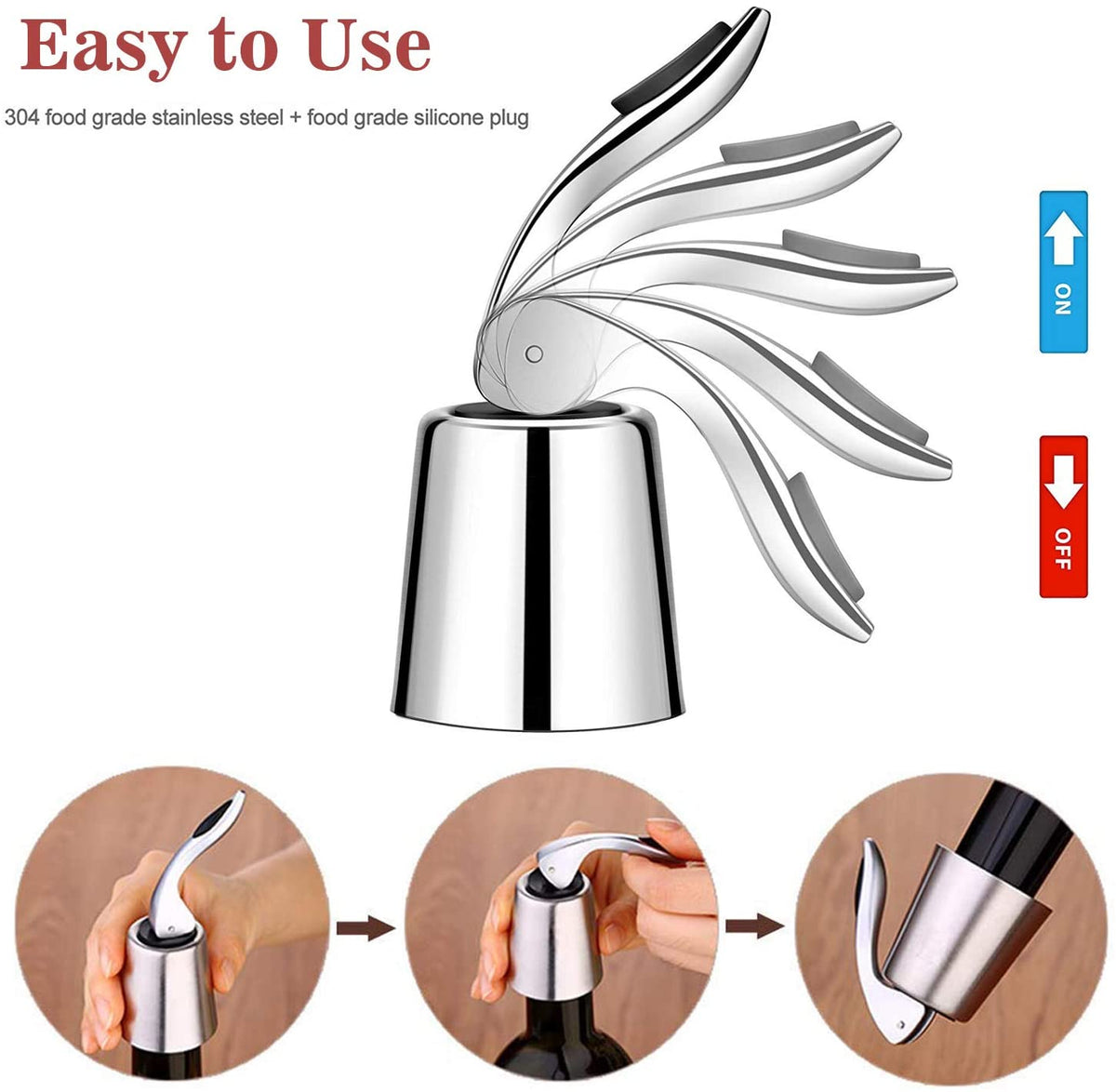 Wine Bottle Stopper Stainless Steel Airtight Silicone Seal