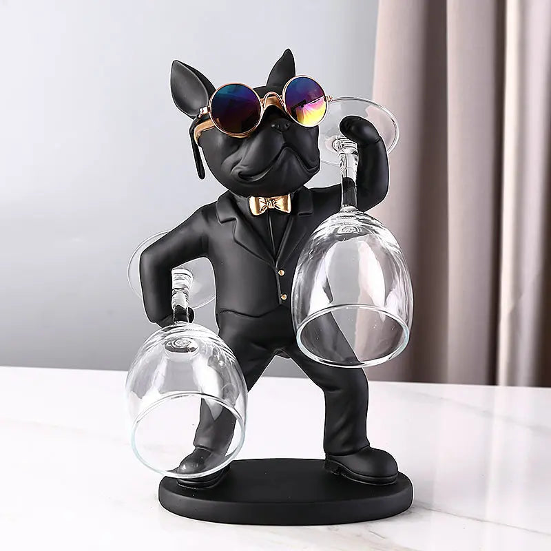 Wine Glass Holder Handcrafted Dog Figurine Holds Two
