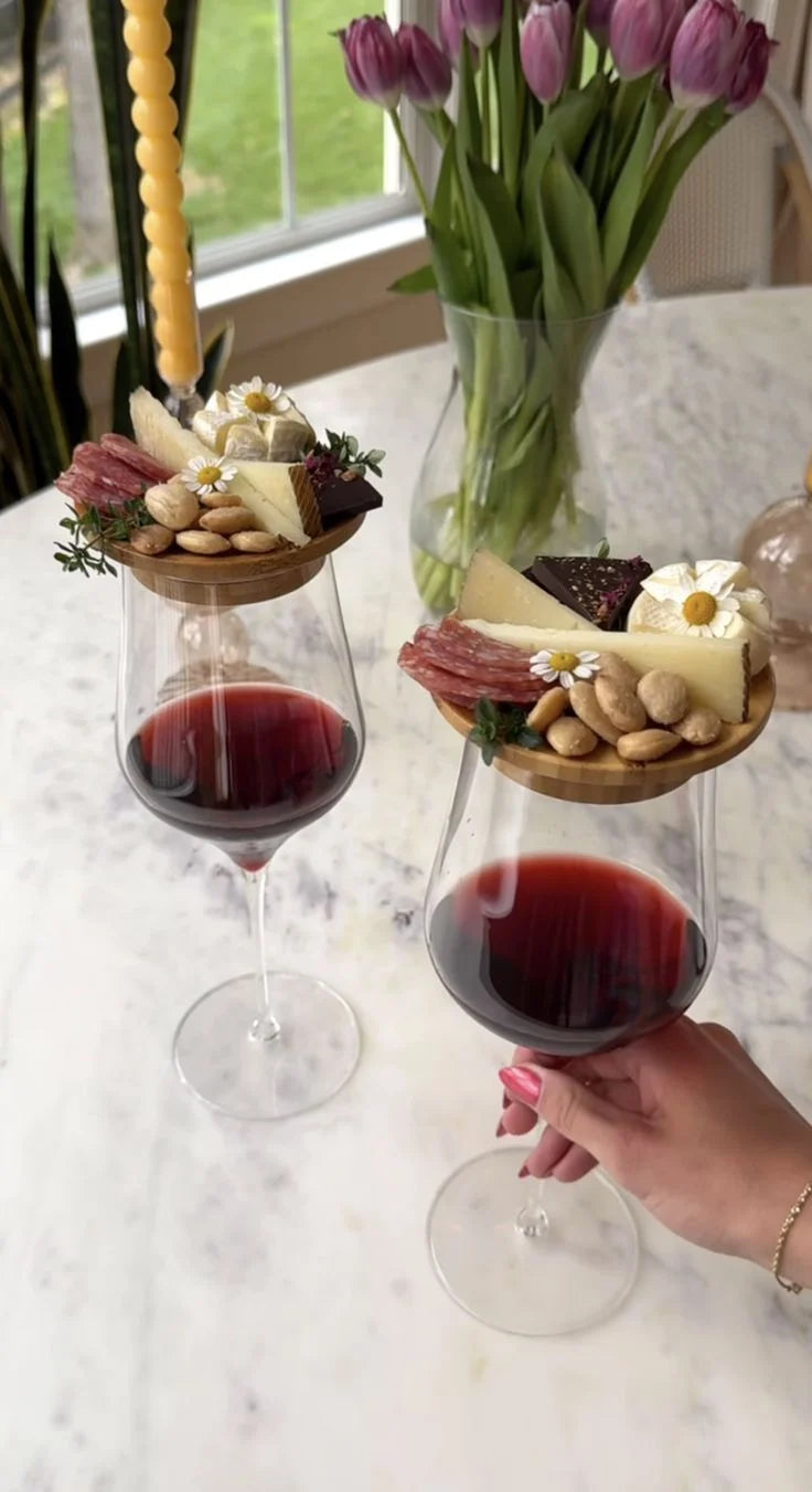 Wine Glass Lid Set Bamboo 2-in-1 Lid & Coaster