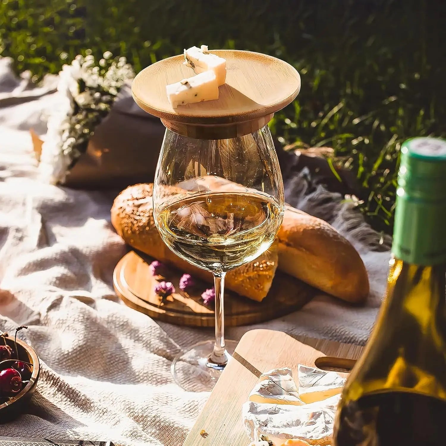 Wine Glass Snack Holder Bamboo Set of 4