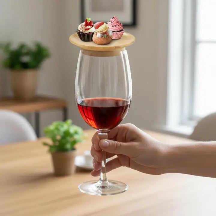 Wine Glass Topper Bamboo Raised Edge Set of 4