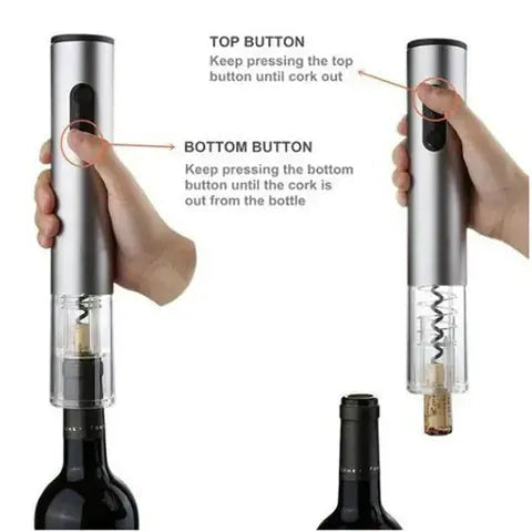Wine Opener One-Button Battery-Powered Built-In Foil Cutter & Stopper