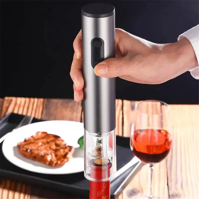Wine Opener One-Button Battery-Powered Built-In Foil Cutter & Stopper