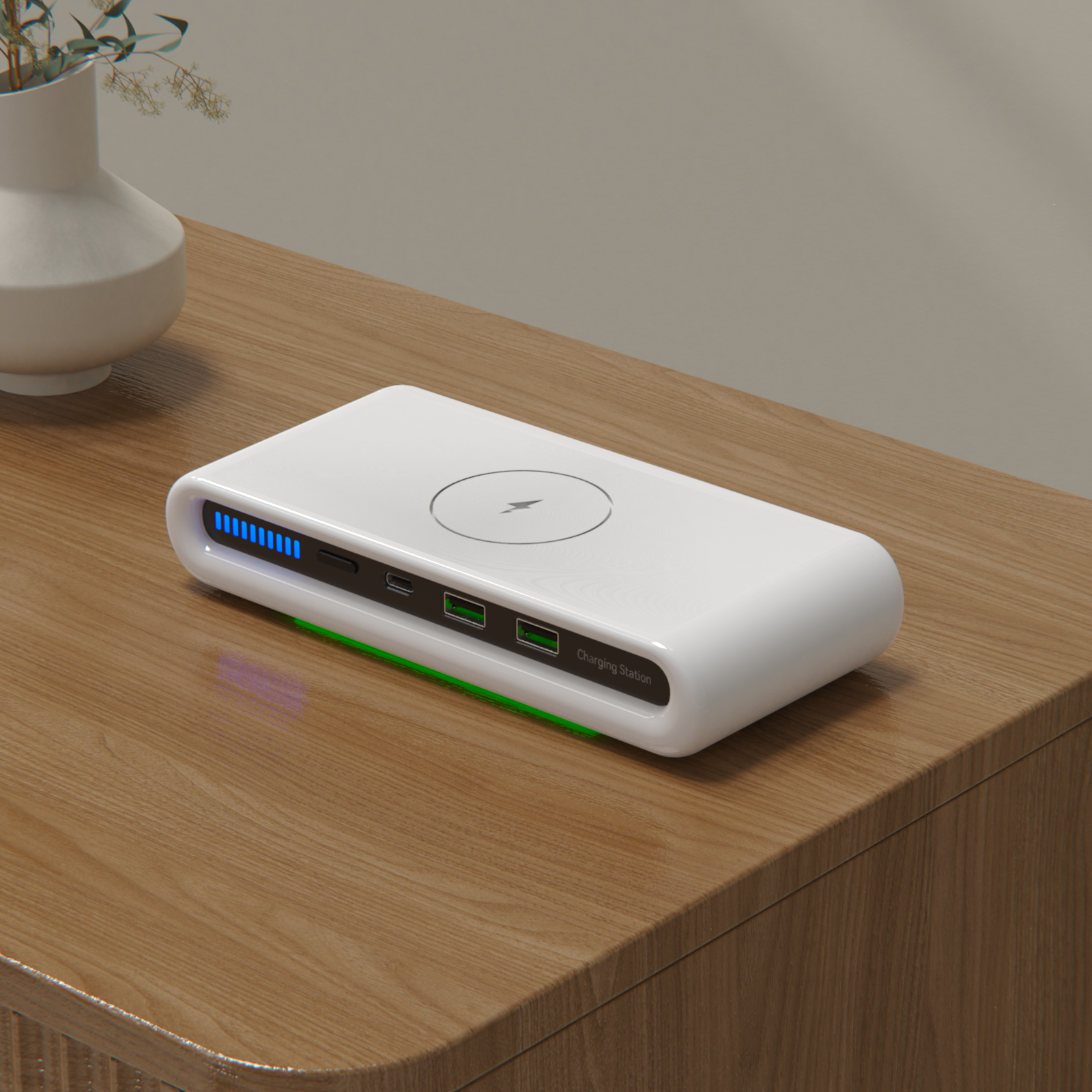 Wireless Charger 4-in-1 Qi Pad & 2 USB-A Ports