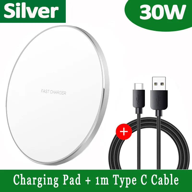 Wireless Charging Pad 30W Fast Charging LED Ring