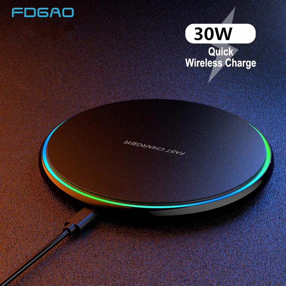 Wireless Charging Pad 30W Fast Charging LED Ring