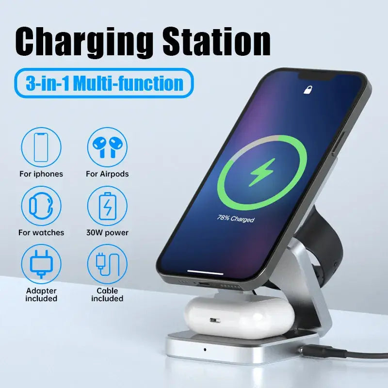Wireless Charging Station 3-in-1 Foldable 30W