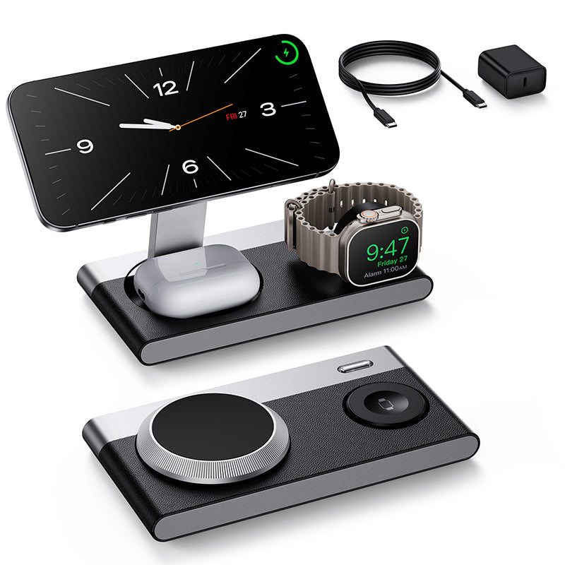 Wireless Charging Station 3-in-1 Foldable Magnetic Phone Watch & Earbuds
