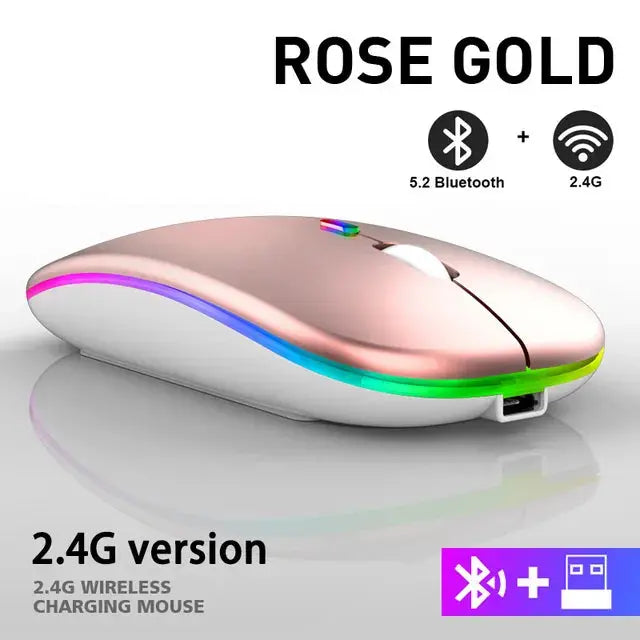 Wireless Mouse USB Rechargeable Dual Connectivity Silent RGB