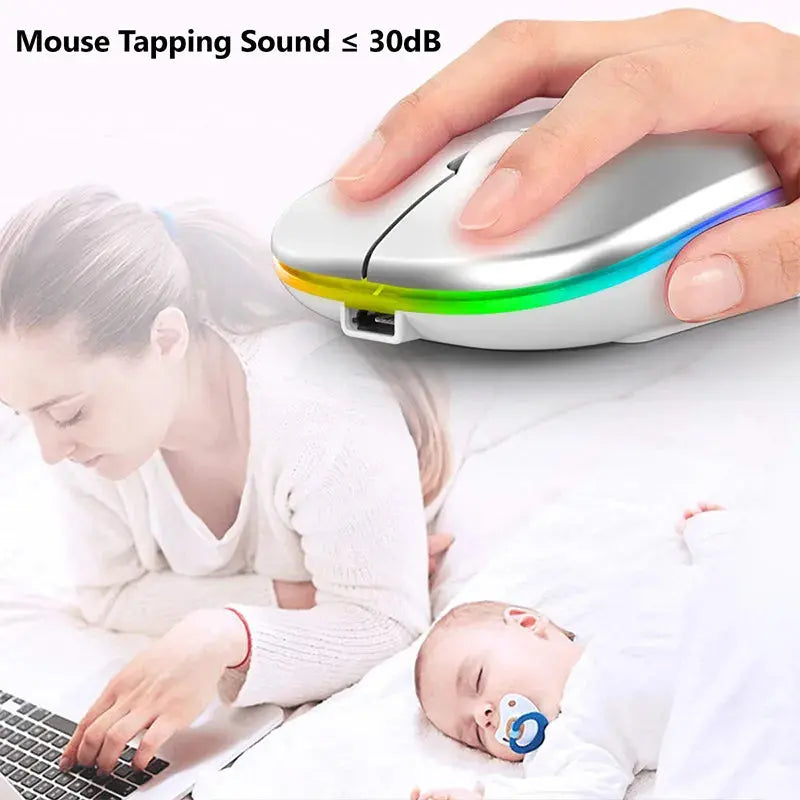 Wireless Mouse USB Rechargeable Dual Connectivity Silent RGB