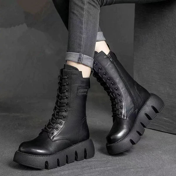 Women's Boots Side Zipper & Lace-Up Slip-Resistant Sole