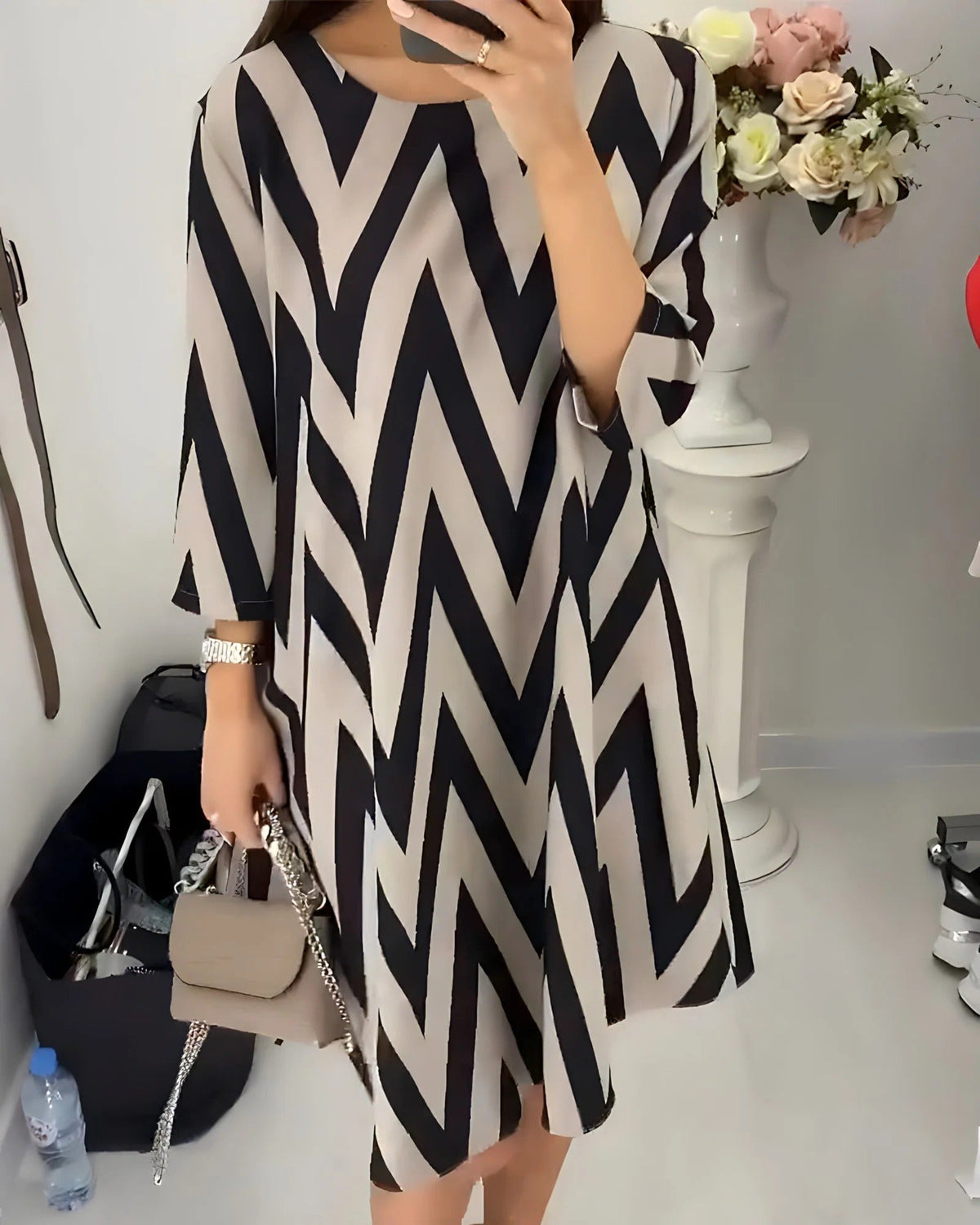 Women's Dress A-Line Midi Breathable Three-Quarter Sleeves